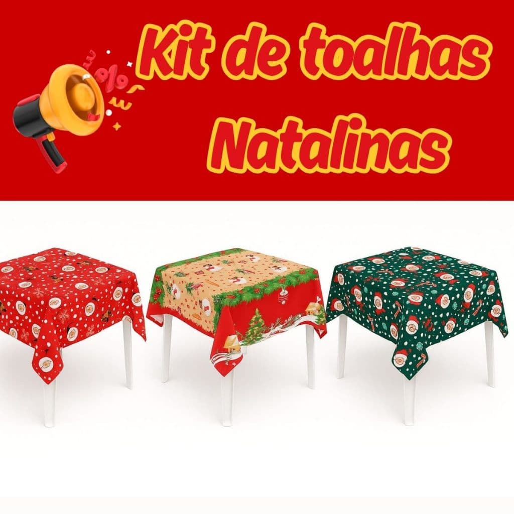 Toalhas de Mesa Natalinas Kits 2 e 3 Tecido Oxford Reforçado de 4 Lugares Estampas de Natal Sortidas