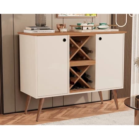 Aparador Buffet Com Adega Elegance  Portas Bar Café Off White Nature