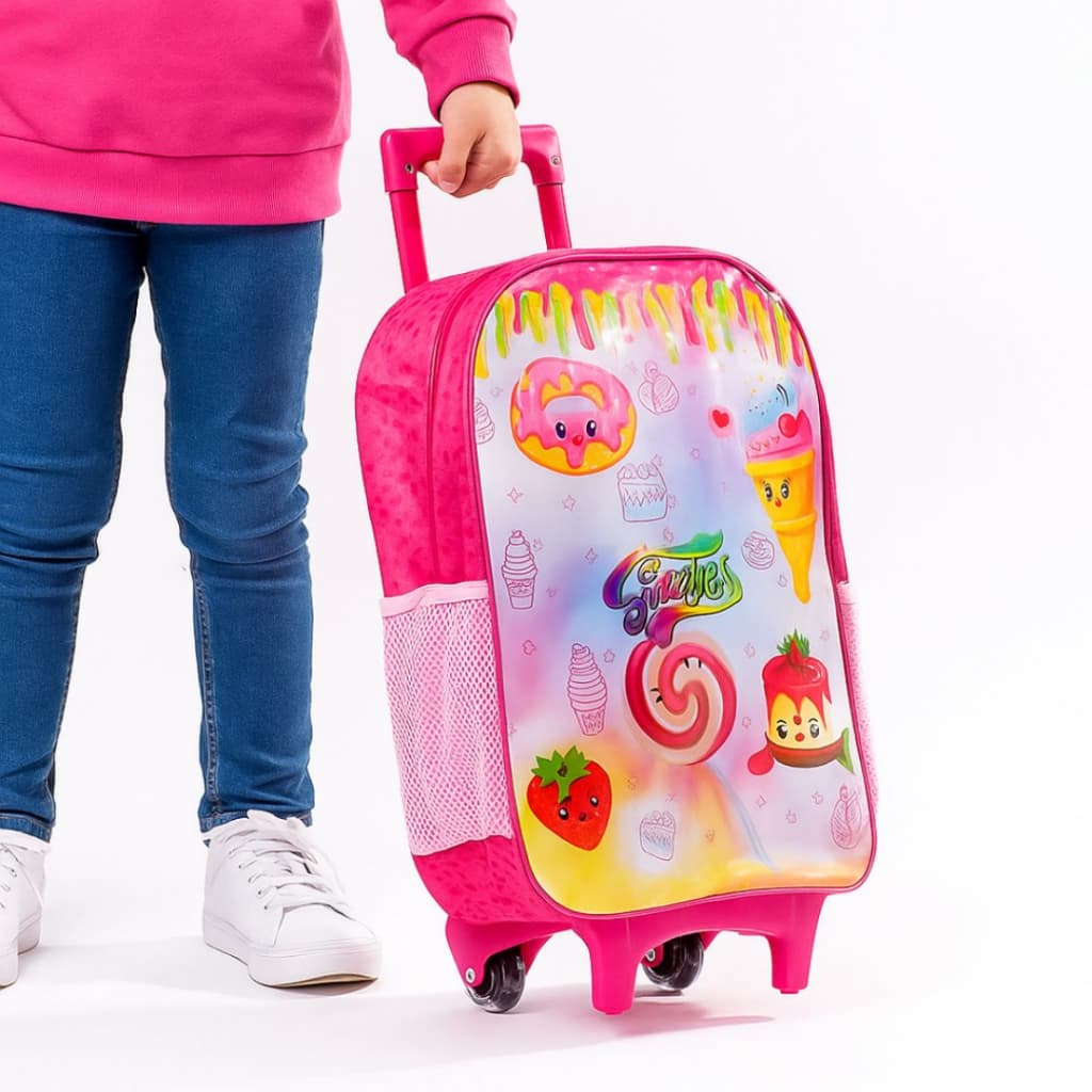 Mochila de Rodinhas Infantil Sweeties Rosa Menina Escolar Viagem 48cm 17L