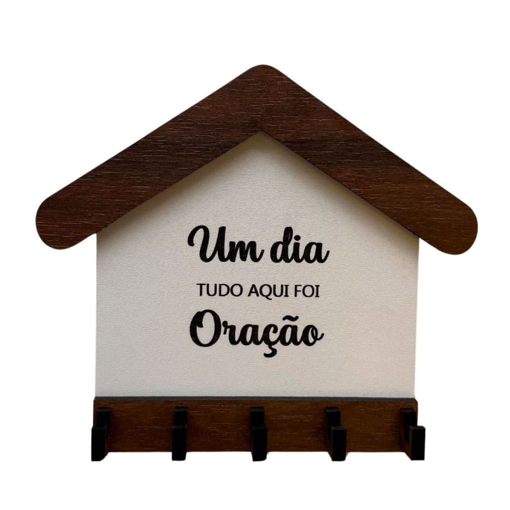 Porta Chaves Branco Amadeirado Decorativo MDF Prático Organizador Fácil Instalação Casa