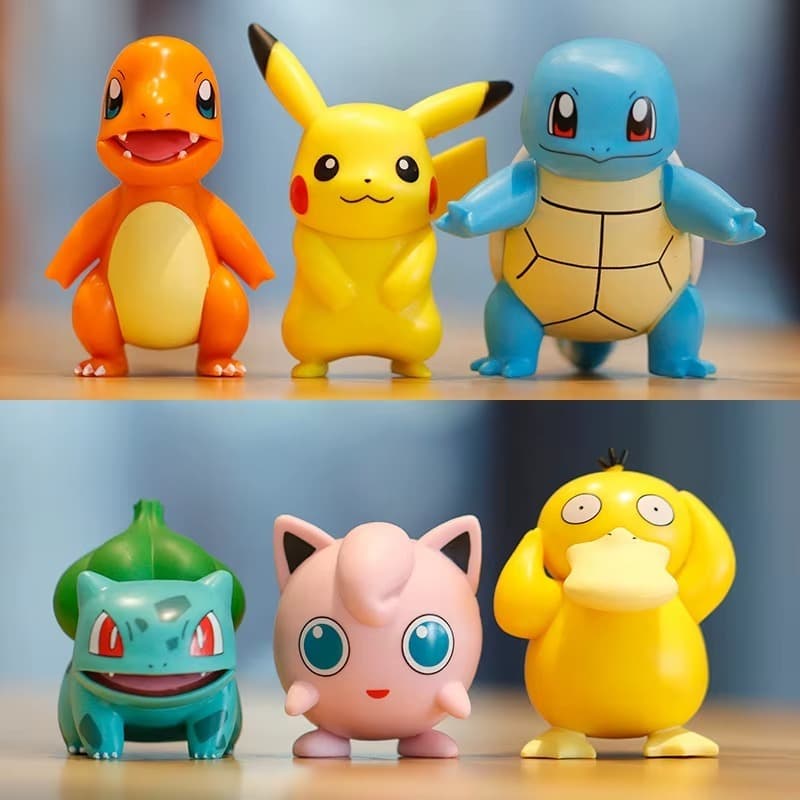 Kit 6 Bonecos Pokémon Coleção Inicial Pikachu Bulbassauro Charmander Squirtle Figuras Colecionáveis