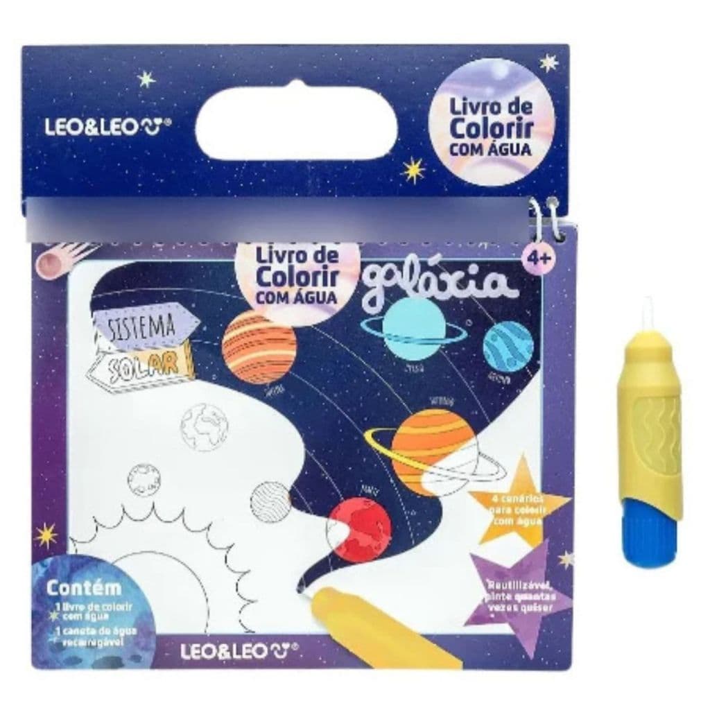 Livro Infantil de Colorir com água Kit Dino Galáxia Fundo do Mar Pintura Leo&Leo Natal Criança