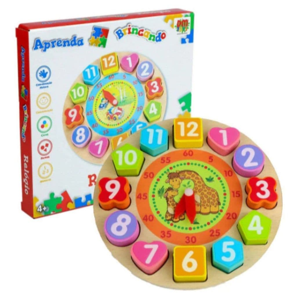 Brinquedo Pedagógico Relógio Didático 13 Peças Formas Geométricas bebê escolinha infantil