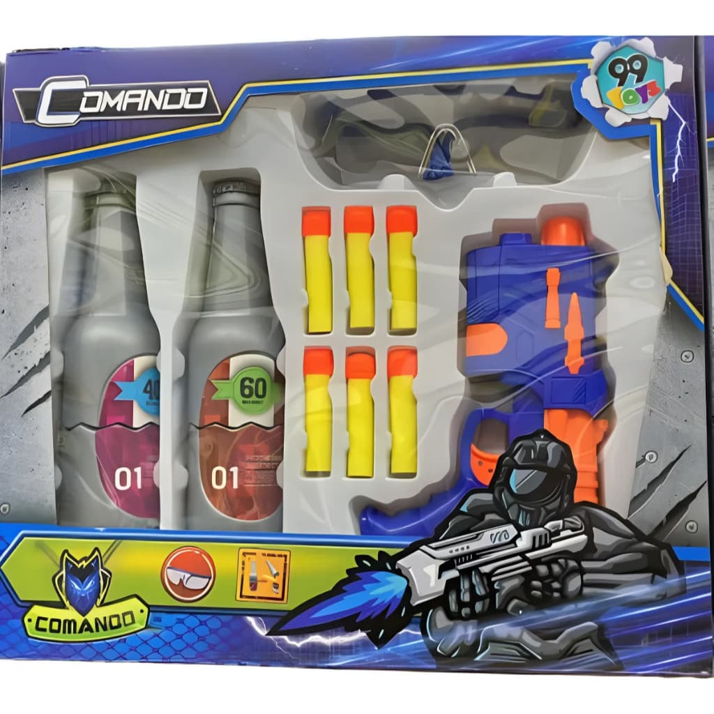 Lança Dardo Com Alvo de Garrafas E Óculos Toys  Azul/Laranja