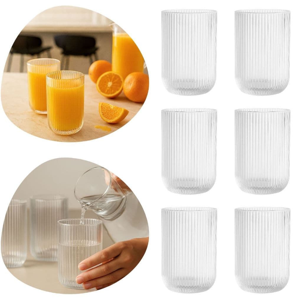 Conjunto De Copos Wolff 6 Un Canelado Grafiato Versalhes Vidro 430ml Luxo