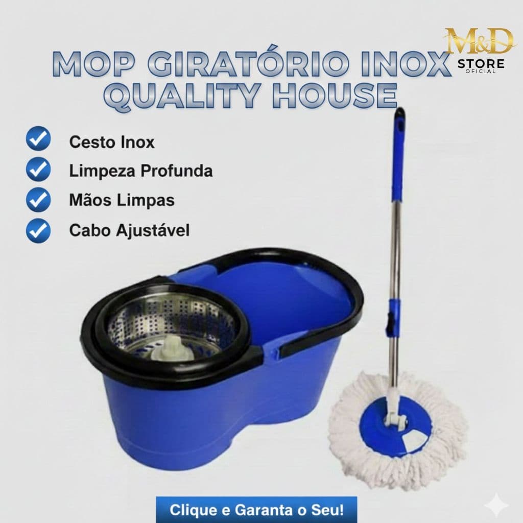 Mop Giratório Inox para Limpeza de Pisos Ideal para Casa Apartamento e Escritório