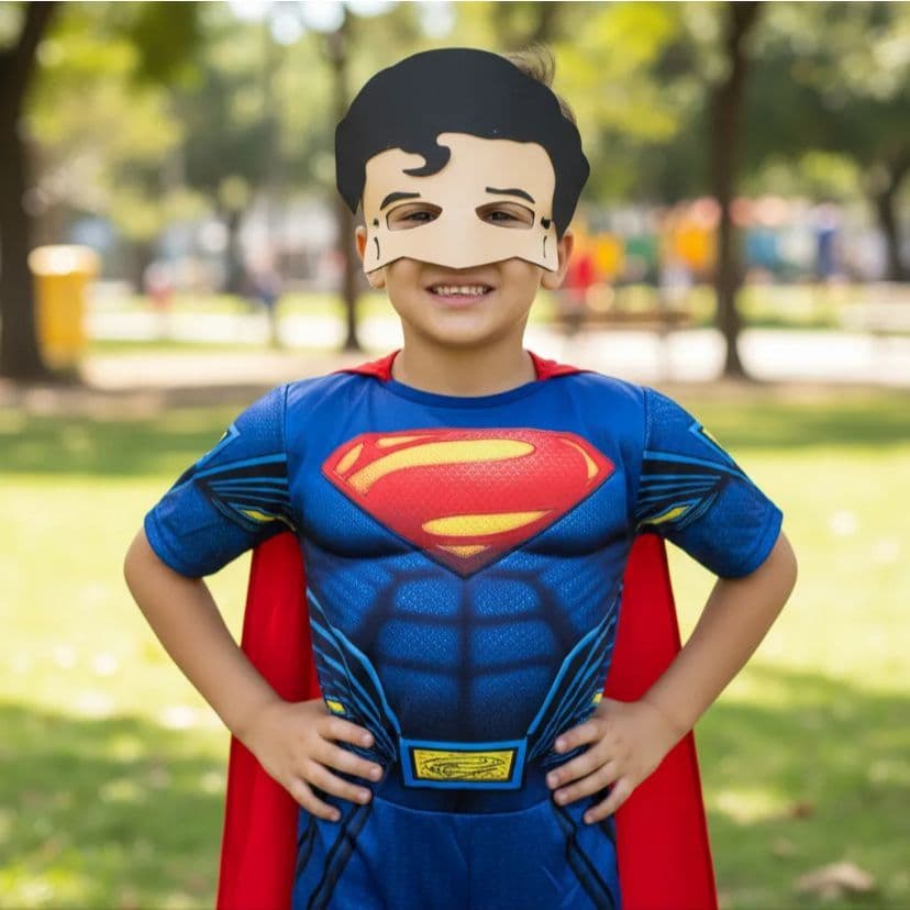 Fantasia Infantil Do Superman Curta C/ Enchimento Roupa Infantil Com Capa E Mascara De E.V.A