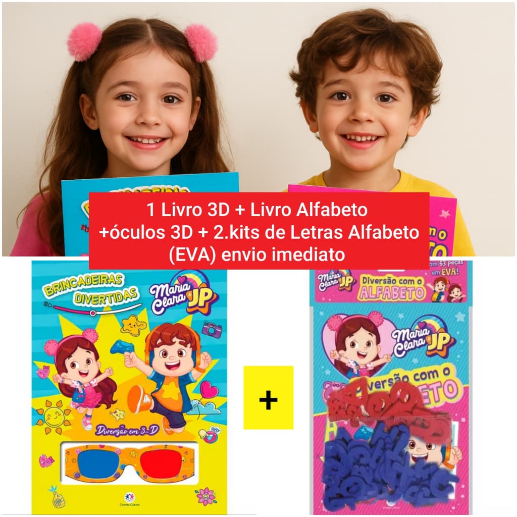 Kit Livro infantil didático infantil  1 livro 3d e 1 livro Alfabeto