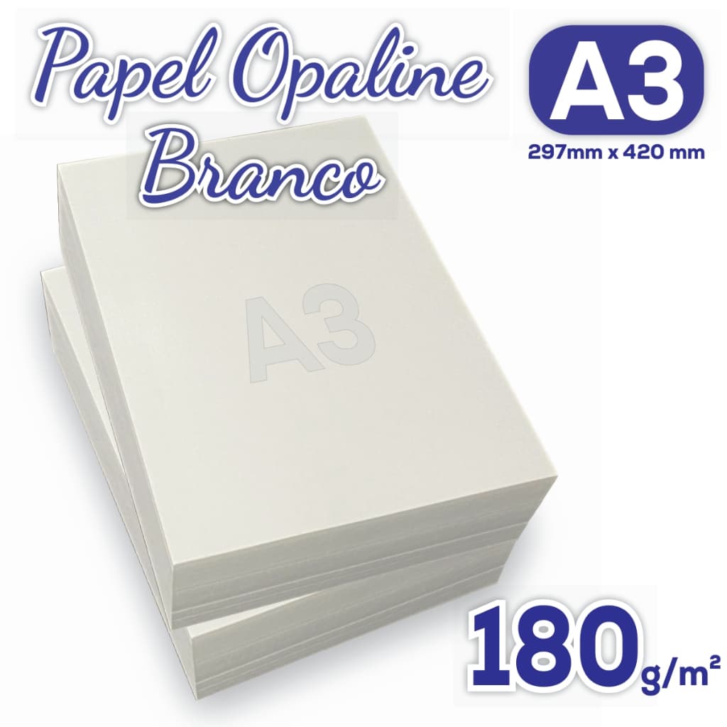 Papel Opaline A3 180g Pacote com 50/100 Folhas - OffSet Branco Liso 297x420mm Jato de tinta e Laser