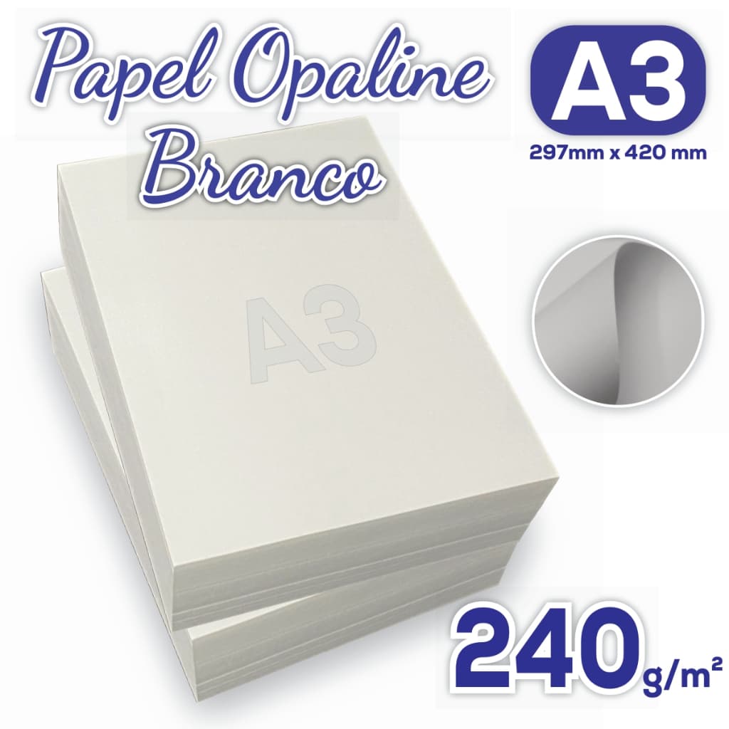 Papel Opaline A3 240g Pacote com 50 Folhas - OffSet Branco Liso 297x420mm Jato de tinta e Laser