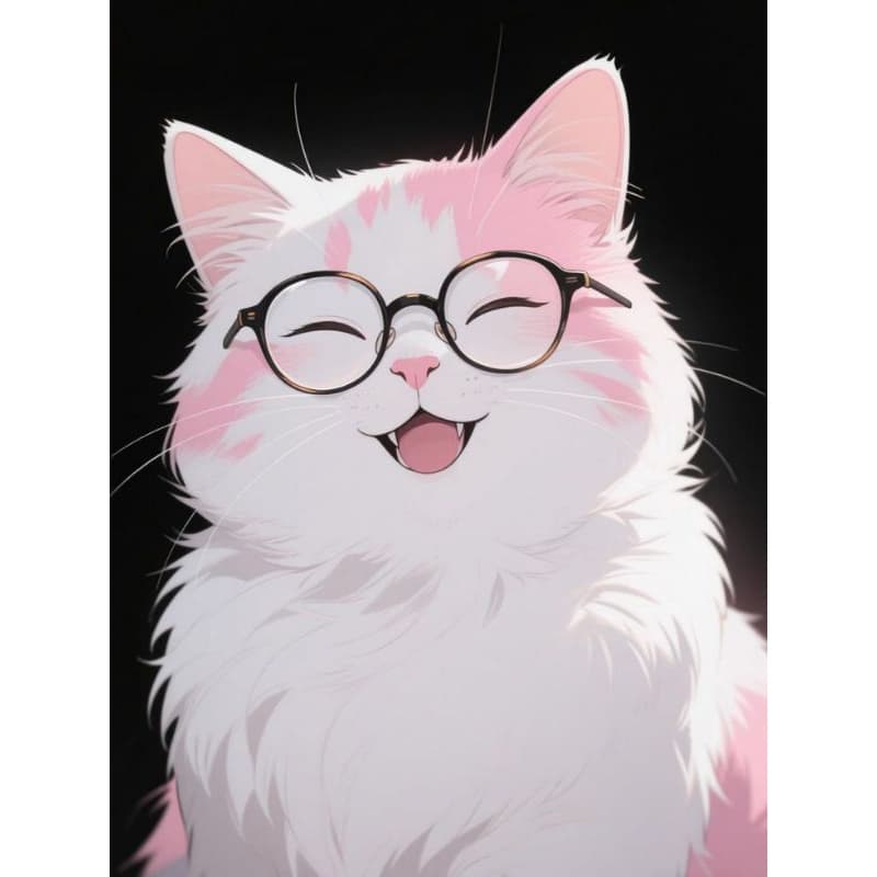 Quadro Decorativo Gato Branco Fofinho de óculos sorrindo
