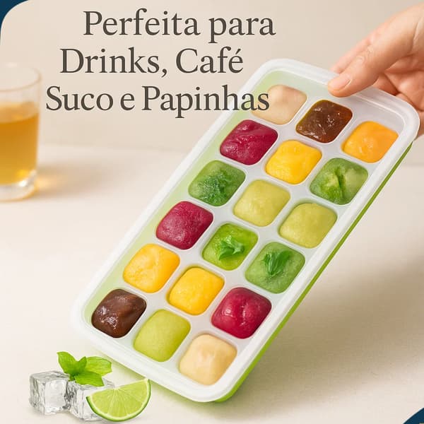 Forma De Gelo Silicone Flexível Com Tampa 14 Cubo Solta Fácil Azul Rosa Verde Cubos Bebida Kit Und