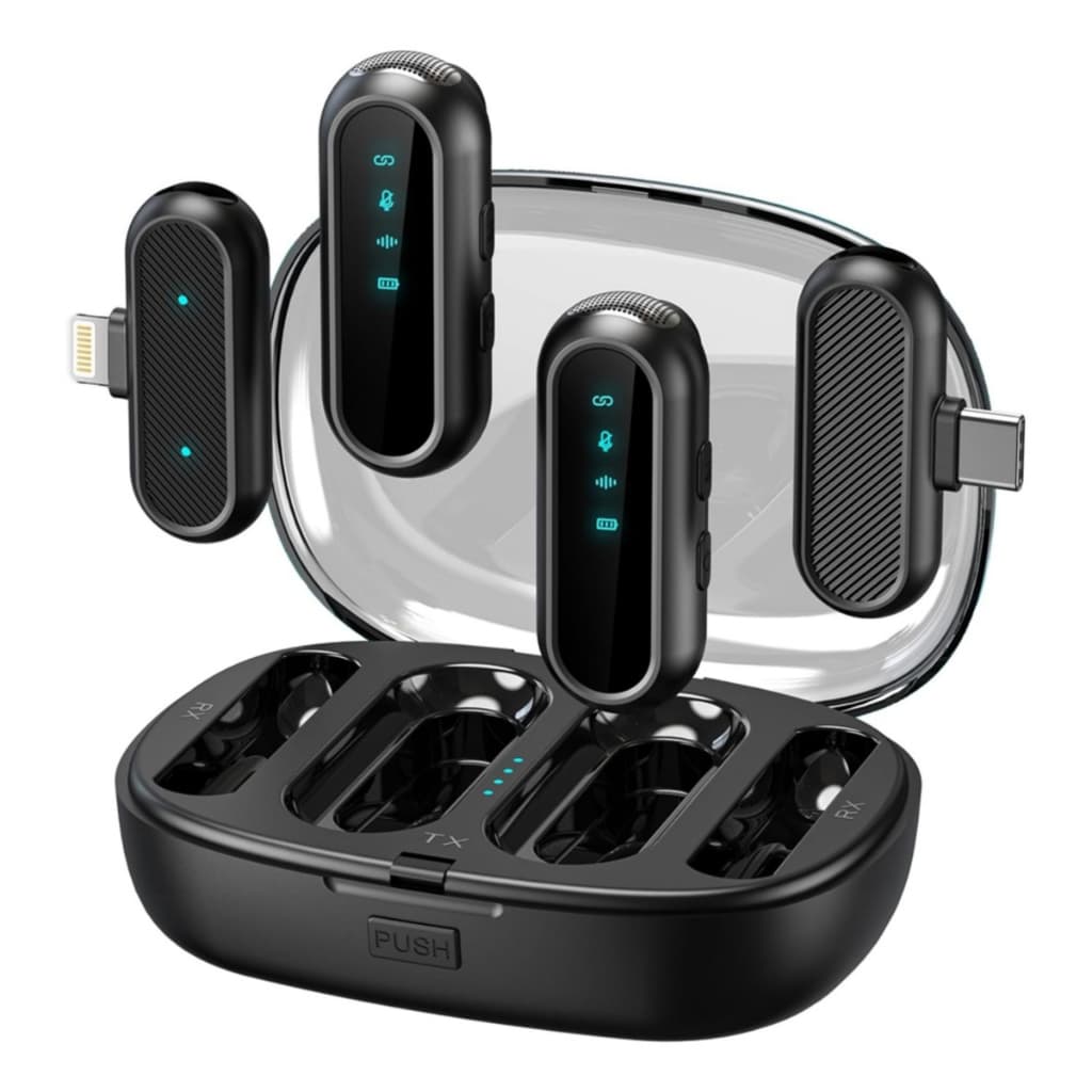 Microfone Wireless MK20 Duplo Tipo C Ou iPhone Para Gravação Profissional Com Redução De Ruído