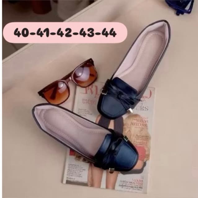 Mocassim Feminino 40 41 42 43 44 Tamanhos Especiais Laço Delicado Preto Sapatilha Feminina Quadrada