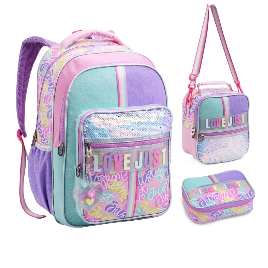 Kit Mochila De Costas Rainbow Escolar Lancheira Estojo Juvenil Premium Material de Qualidade Volta as Aulas