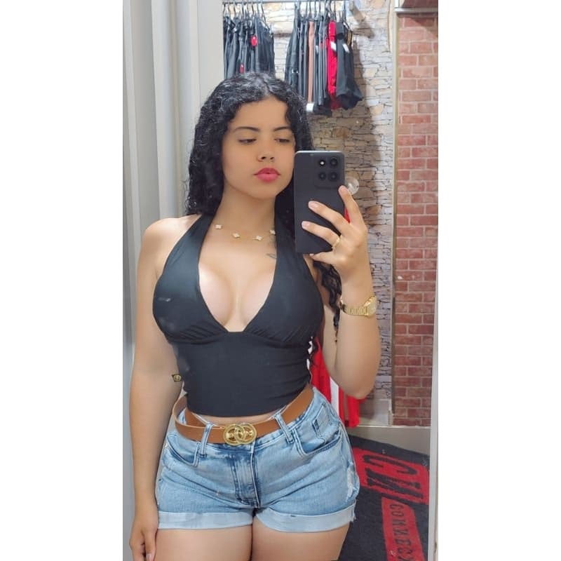 Blusa frente única / Cropped com amarração no pescoço / Cropped suplex Premium moda gringa