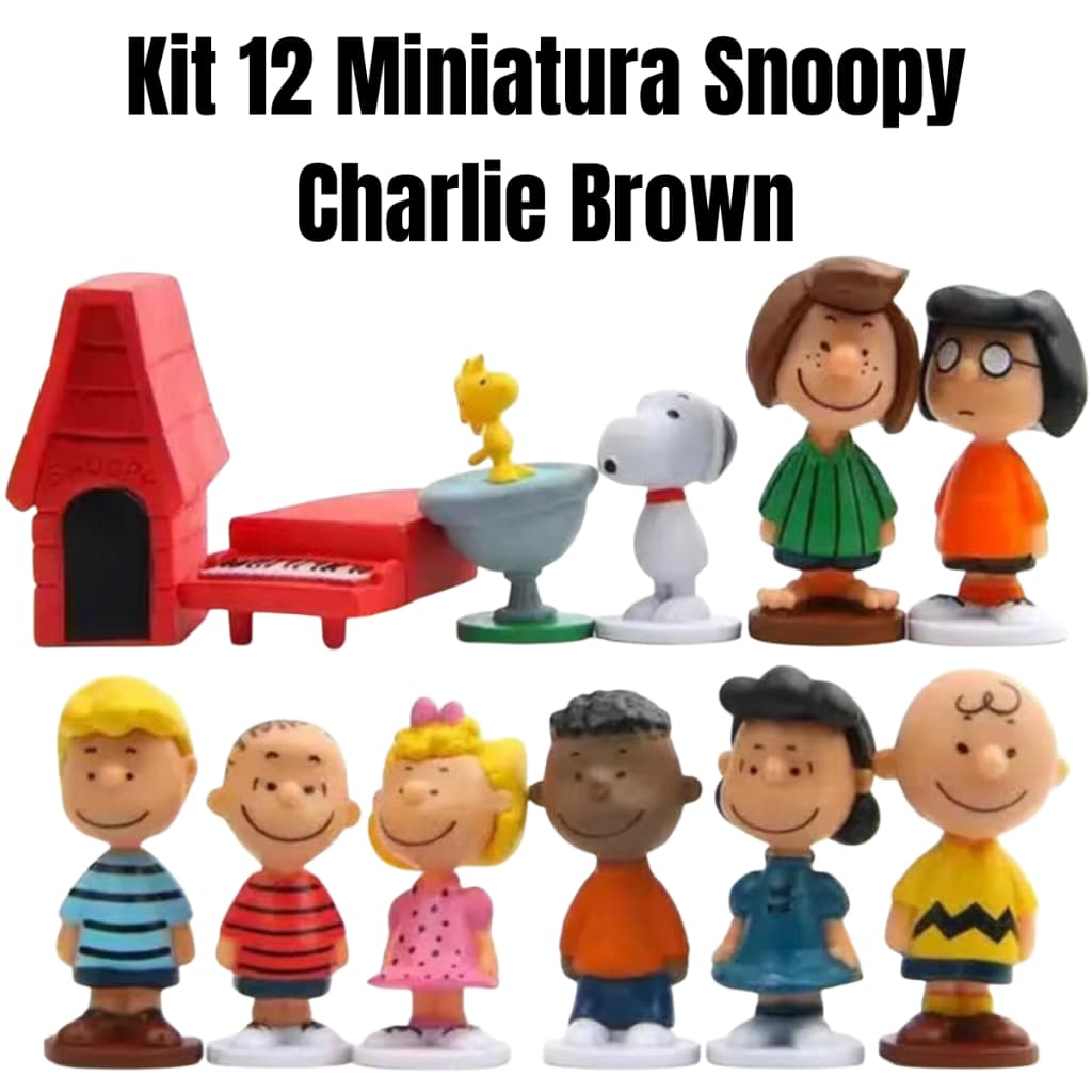 Kit 12 Miniatura Snoopy Charlie Brown Linus Lucy Woodstock