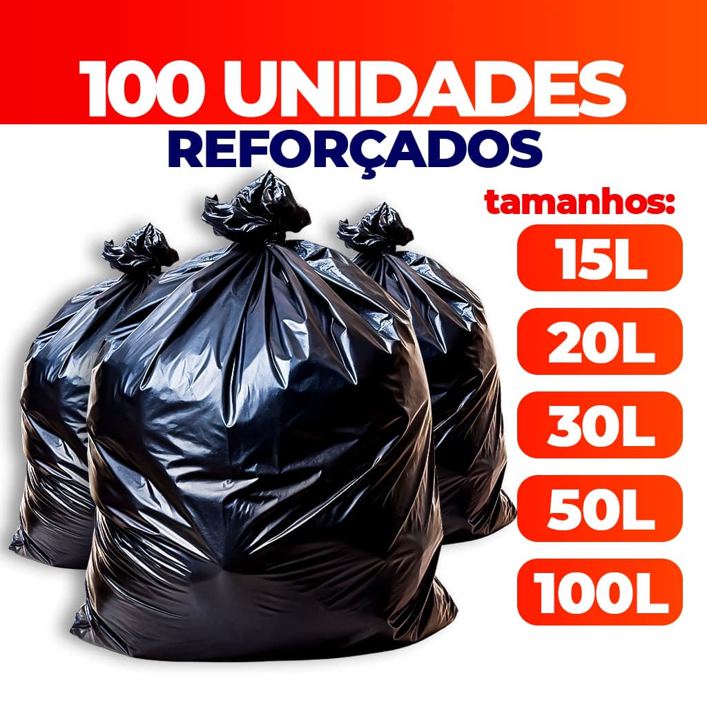 Sacos de Lixo Reforçados 100 Unidades - 15L, 20L, 30L, 50L, 100L