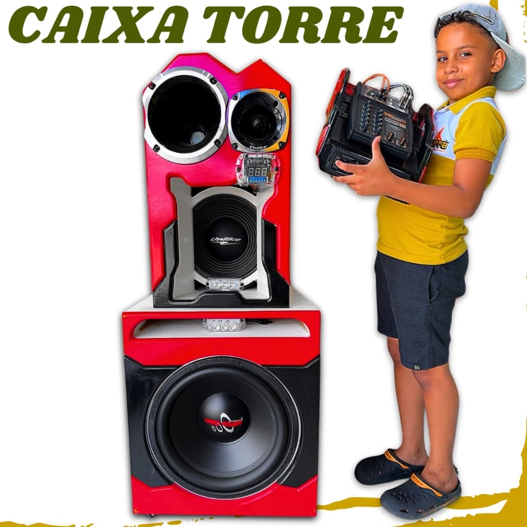 Caixa Bob Torre Som de Carro 12" E 10" Polegadas Rack móvel e Mesa de Som Modelo Bob Pintura Automotiva