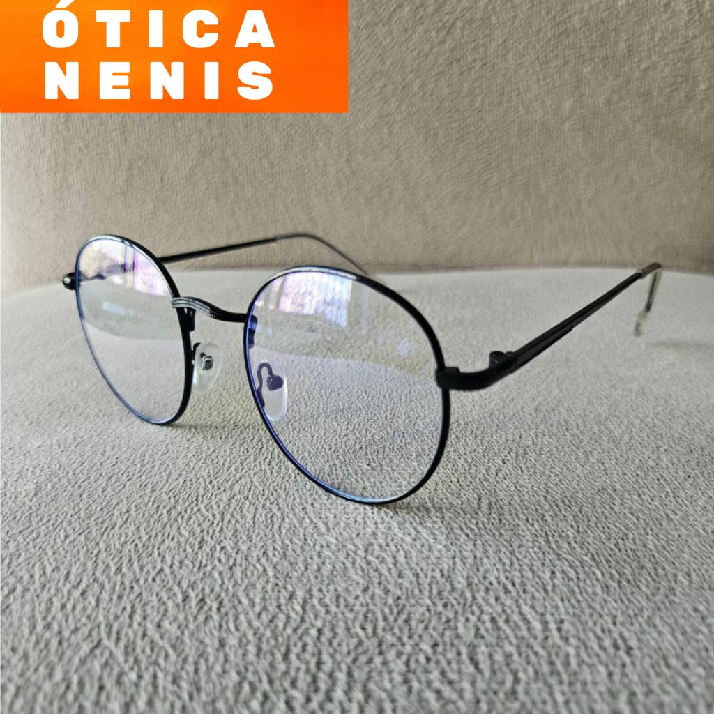 Armação para óculos feminina ou masculina redonda unissex haste metal serve feminino masculino 8729