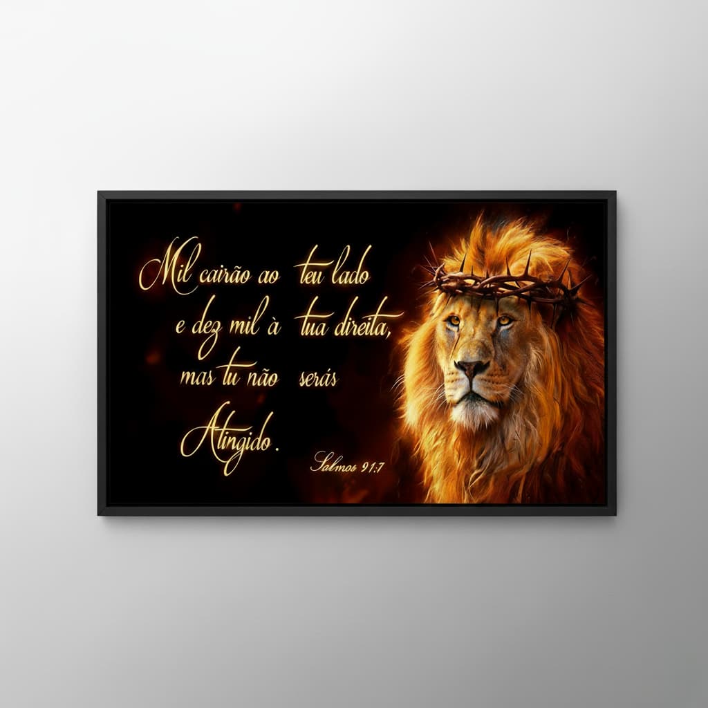 Quadro decorativo 1 peça Leão de Judá Salmo 91 decoração quarto sala interiores