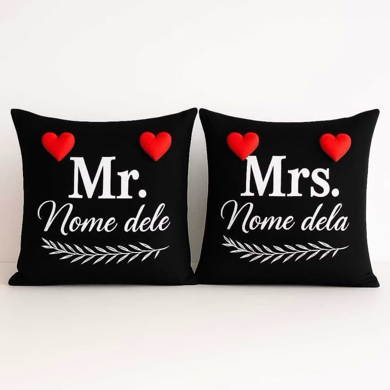 Kit 2 Capas De Almofadas Casal Mr e Mrs Nomes do Casal Personalizadas