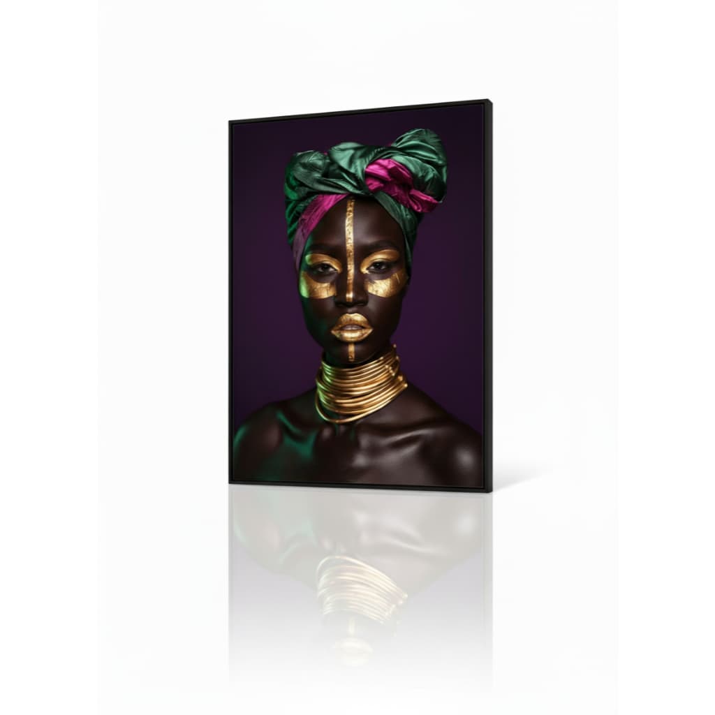 Quadro decorativo 1 peça Negra Africana Maquiagem dourada Turbante decoração quarto sala