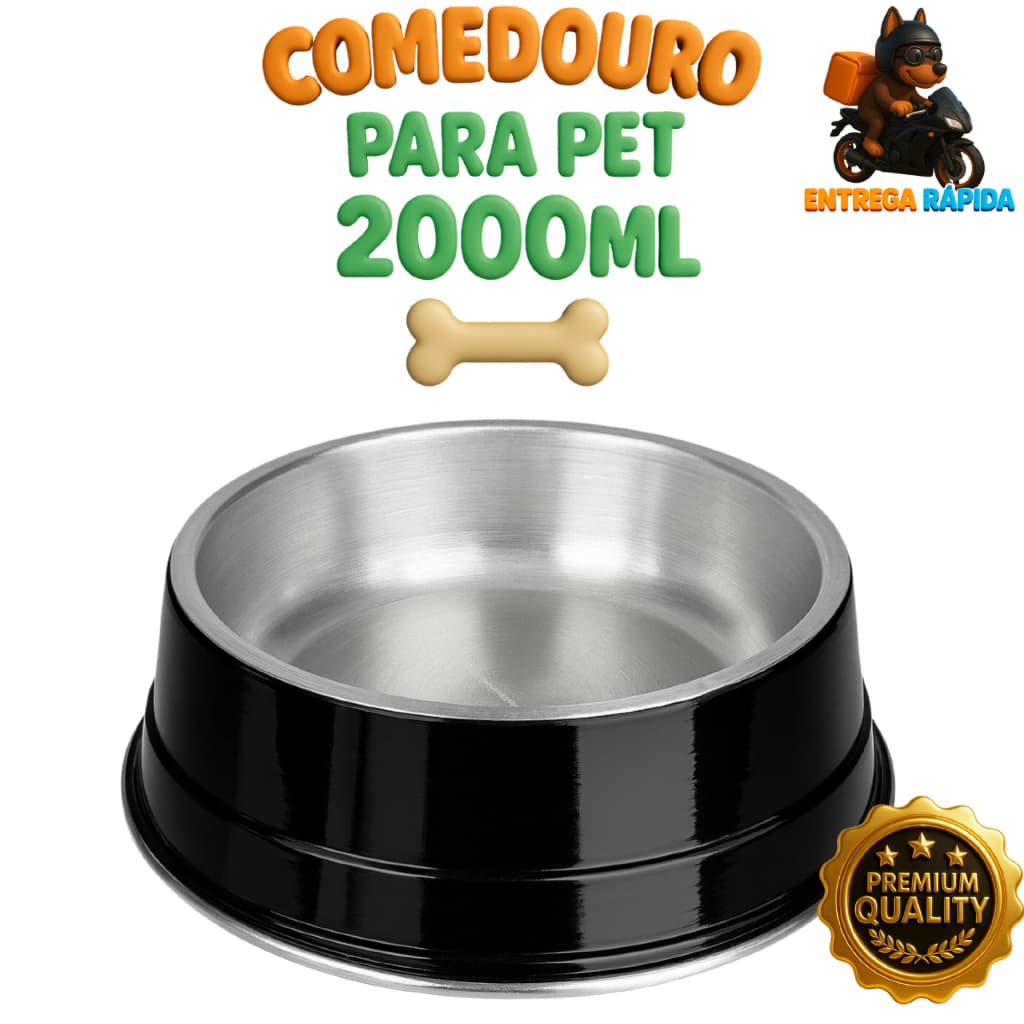 Prato para Cachorro de Aluminio Cor especial Preta 2000ml