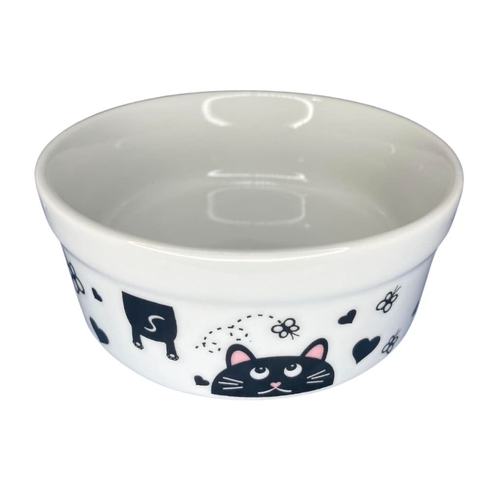 Comedouro Bebedouro Tigelinha 300Ml Porcelana Decorada Felinos Água e Ração
