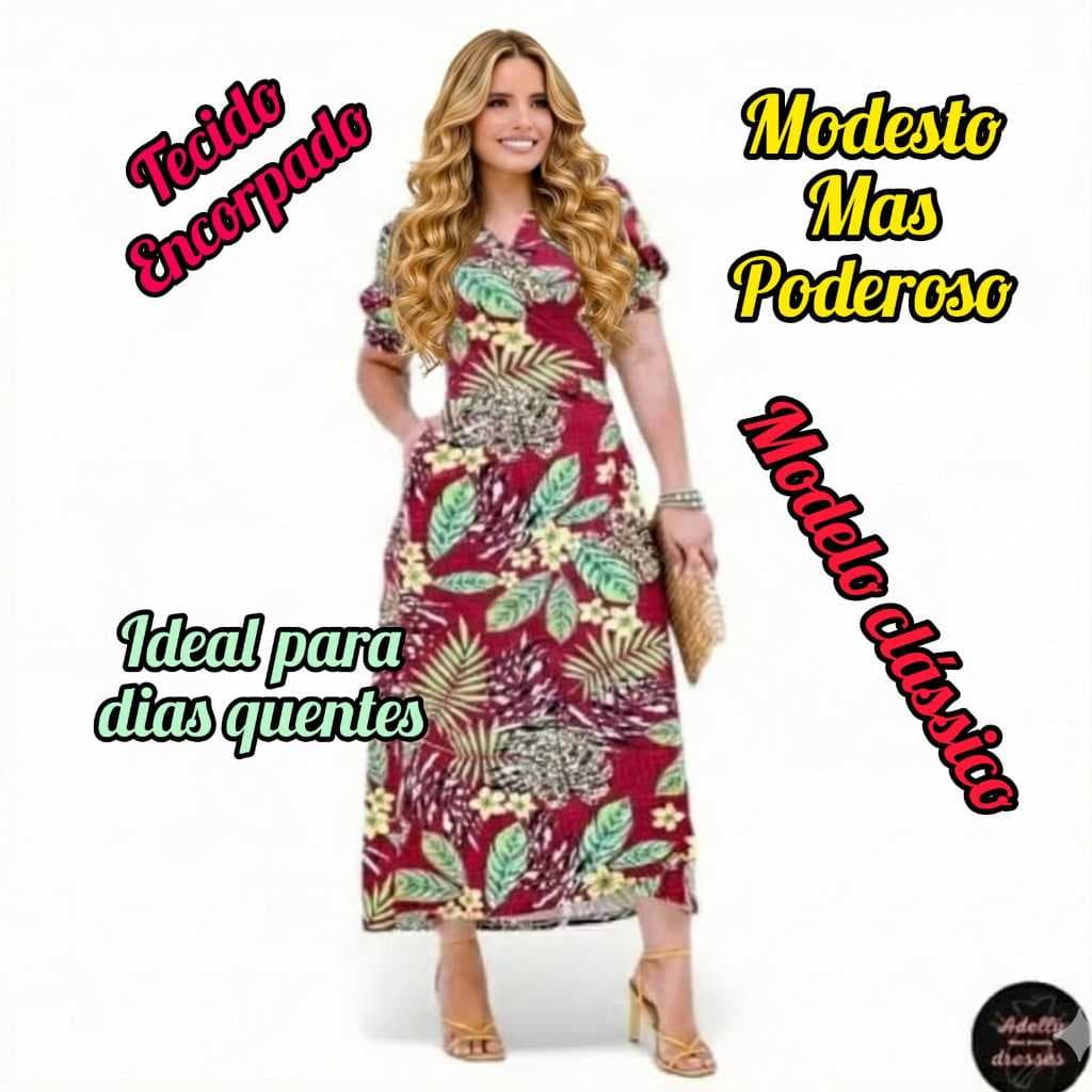Vestido MIdi Envelope Transpassado em Viscolycra Fresquinho Estampado Florido Elegante com Cinto