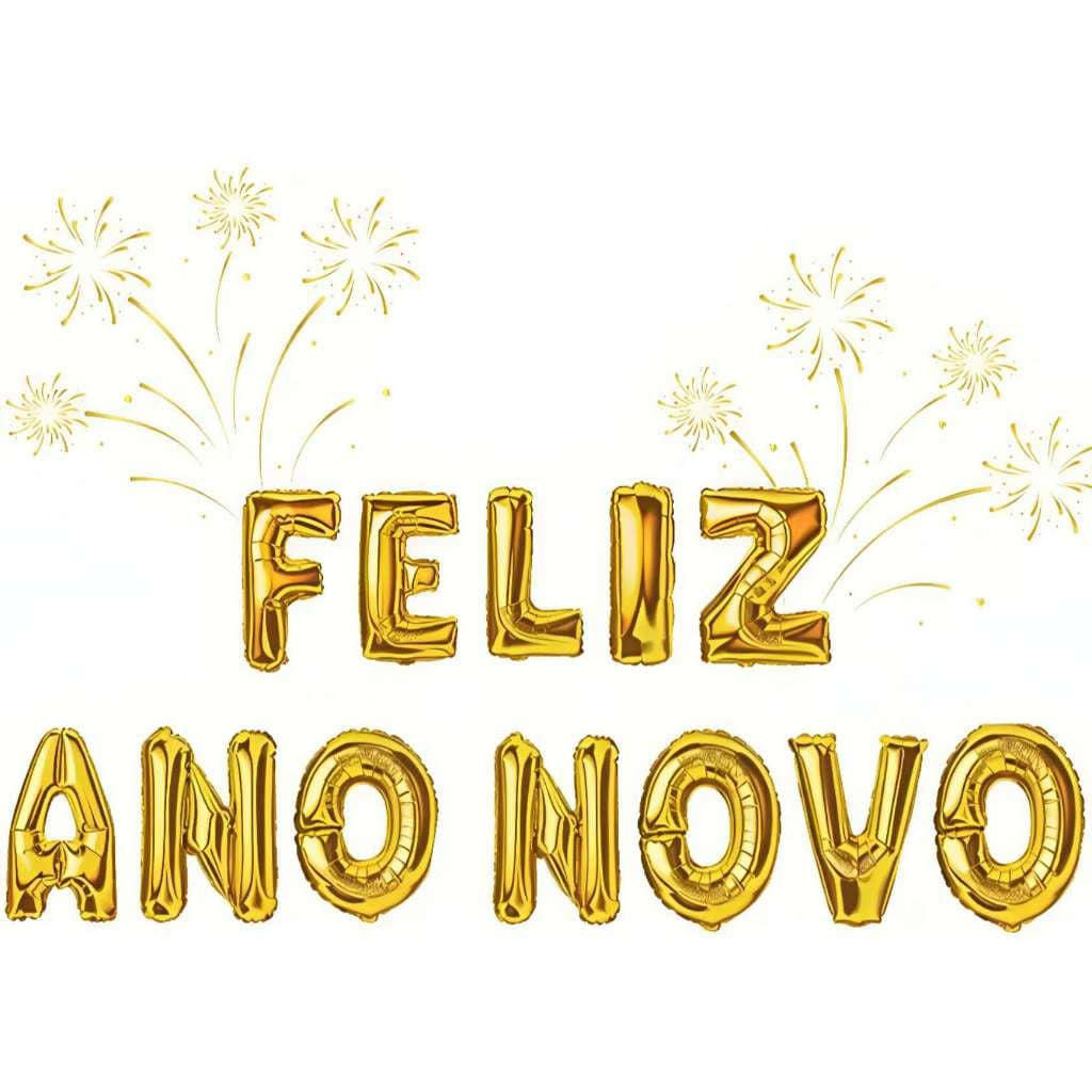 Kit com 12 Balões Metalizados de Letras “Feliz Ano Novo” 40 cm – Decoração Ano Novo 2026