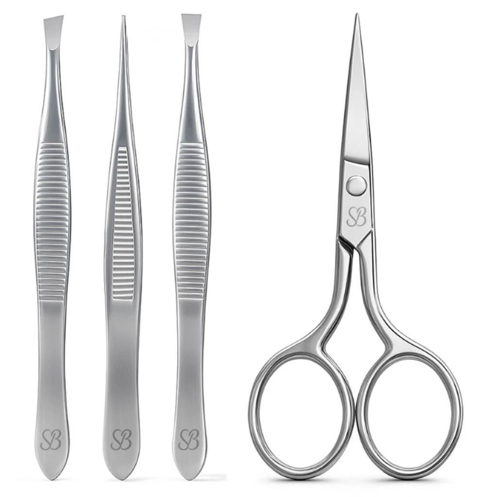 Kit Pinça Premium Dourada Chanfrada Fina e Reta + Tesourinha Reta ou Curva para Design de Sobrancelhas