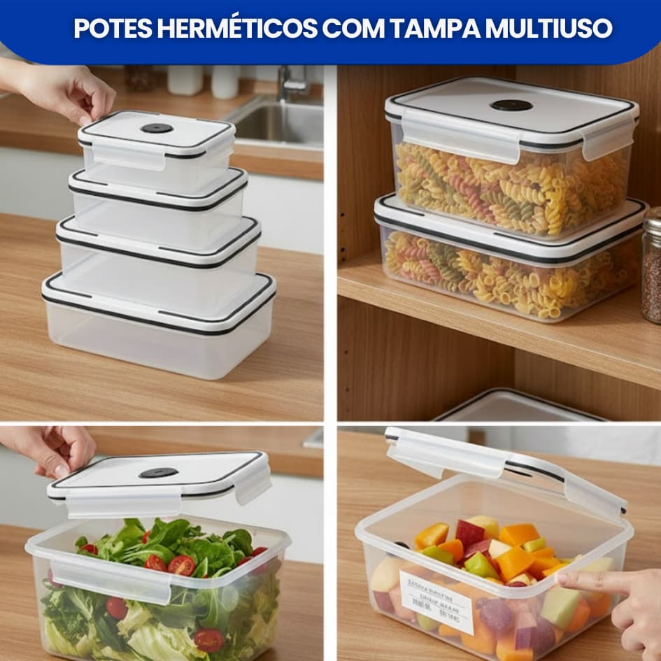 Conjunto 4 Potes Herméticos Plástico COM Tampa - ótimo para Organizar Armazenar e preparar Marmitas