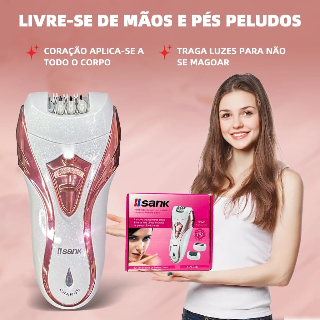 Genai Depilador Elétrico Recarregável 3 em 1 Bivolt Com Lixador de pés e Aparador de pelos Gn-320 Gn-301