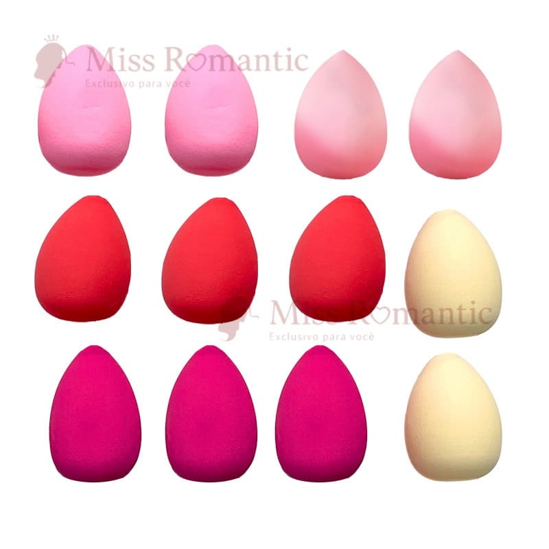 Kit 12 Pçs Esponjas de Maquiagem Profissional – Formato Gota, Mistura Base, Corretivo e Pó