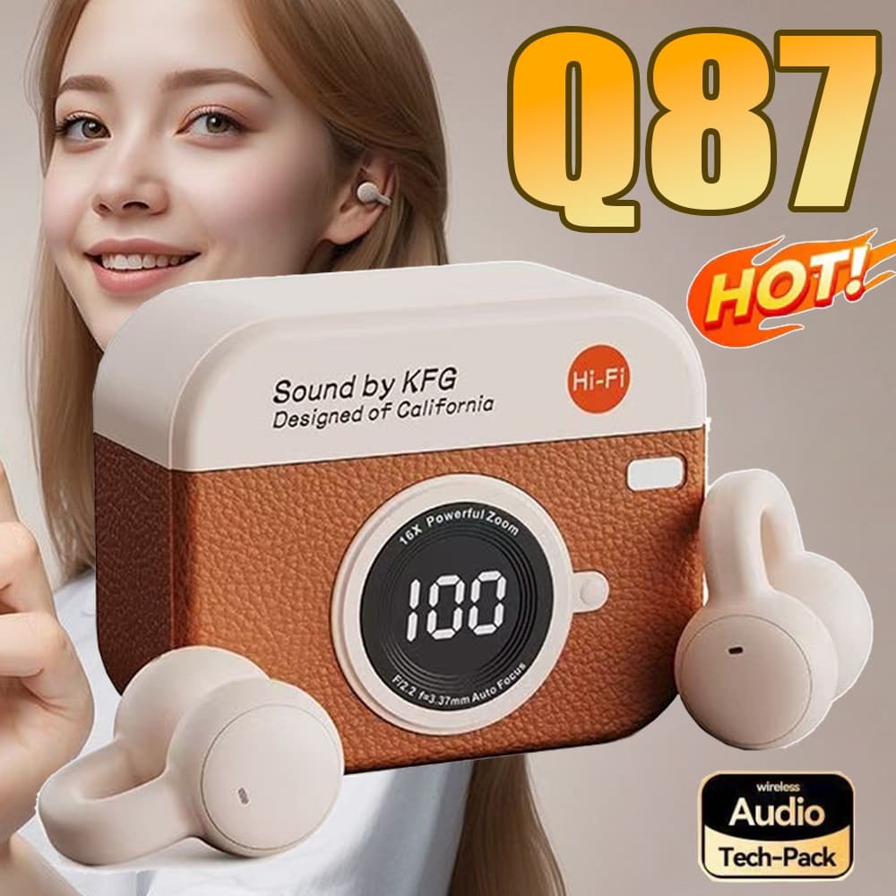 2025 TWS Q87 Fones de ouvido Bluetooth sem fio com clipe de design retrô Tela digital Bluetooth