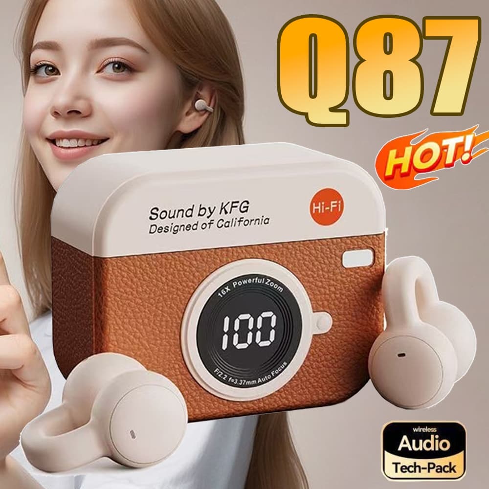 2025 TWS Q87 Fones de ouvido Bluetooth sem fio com clipe de design retrô Tela digital Bluetooth