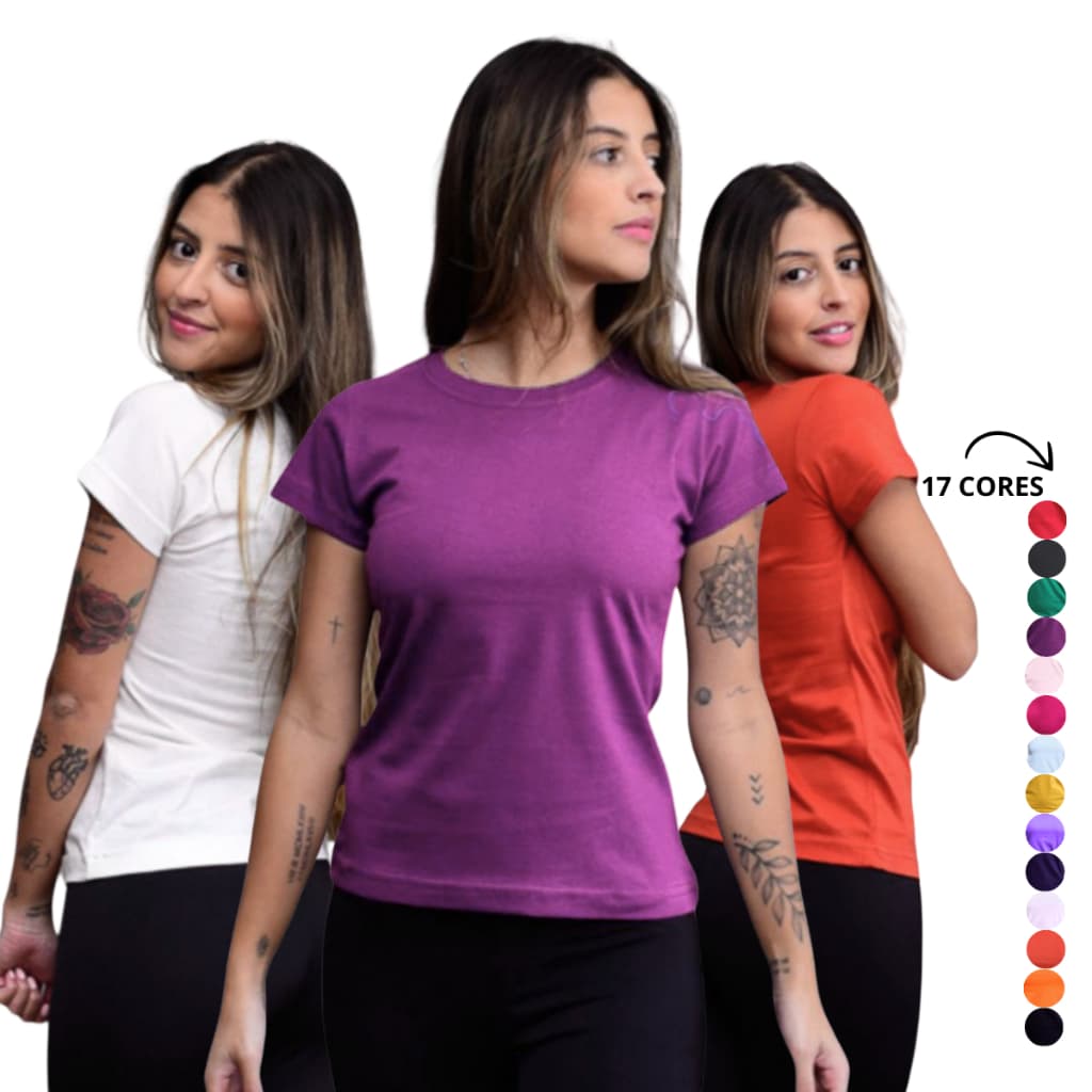 Camiseta Feminina Baby Look 100% Algodão Lisa Básica Gola Redonda Manga Curta Cores T-Shirt Premium Perfeito