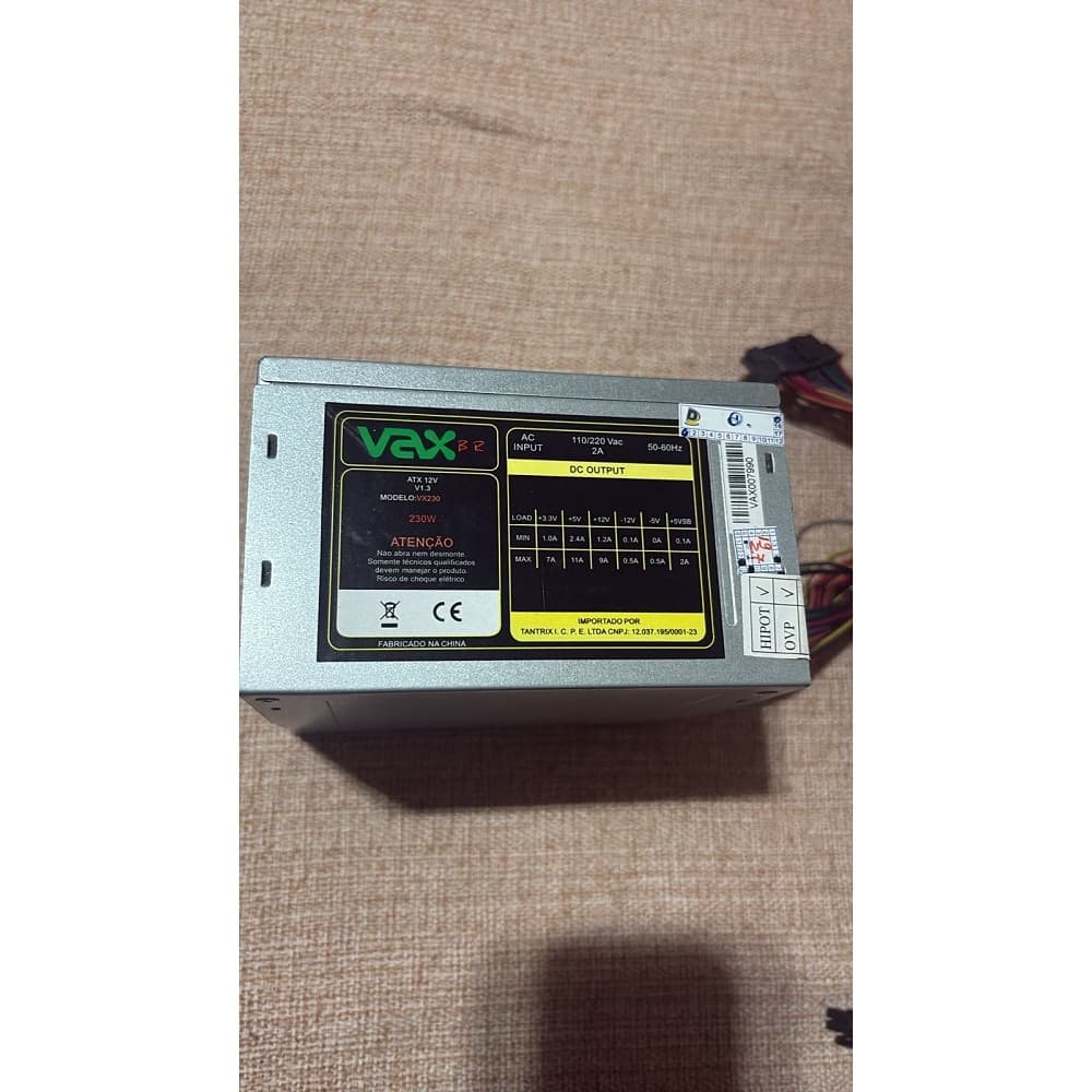 FonteFonte VAX BR - ATX 12V Modelo: VX230 230W Bivolt manual  24 pinos + 4 2 plug IDE 2 plug SATA