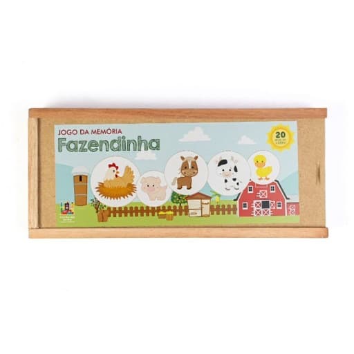 Jogo da Memória Infantil Madeira MDF Fazendinha 20 Peças Jogo Educativo Pedagógico Resistente Brinquedo