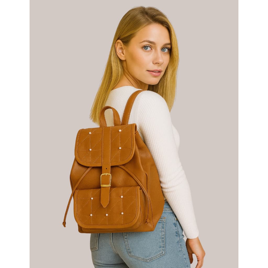 Mochila Feminina Saco De Couro Personalizada Customizada Com Pérolas Escola Faculdade Trabalho