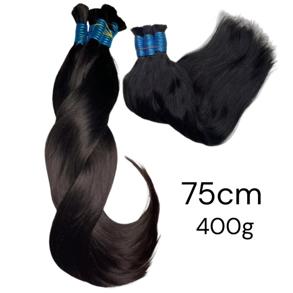 Cabelo Humano Liso Levemente Ondulado Indiano Semi Limpo Liga Azul Aplique Mega Hair 75cm 400g