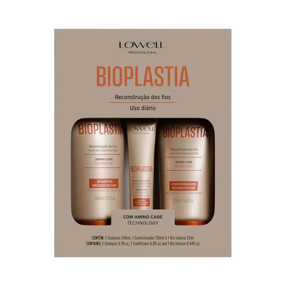 Kit Reconstrutor Bioplastia Shampoo Cond Masc Lowell Cx