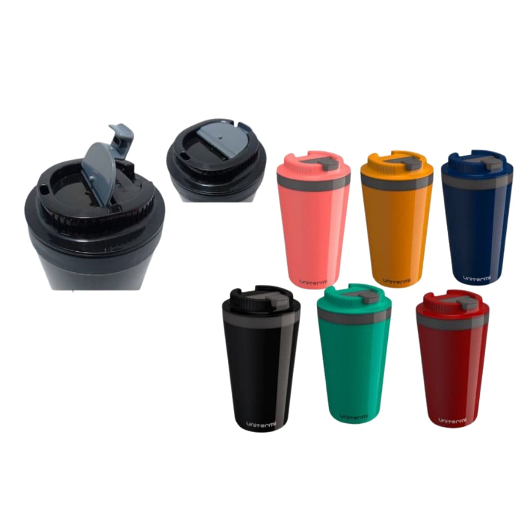 Copo Térmico 400 ML Tampa  Preto Verde Vermelho Azul Rosa Bege Chá Suco Café Agua