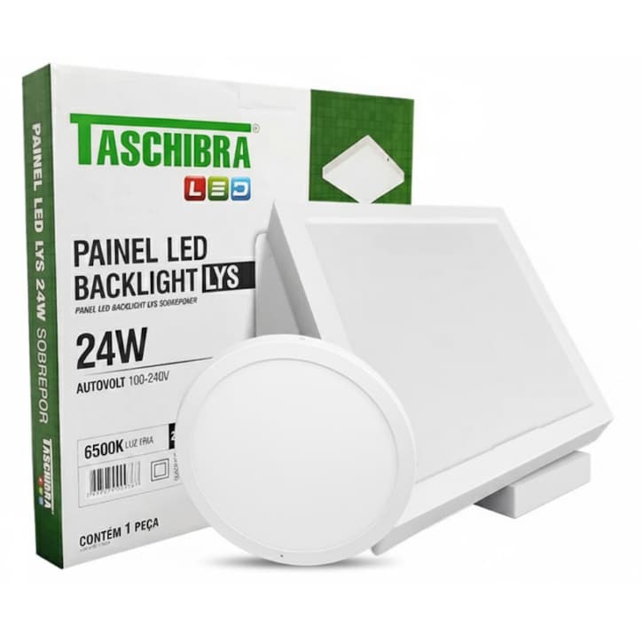 Painel Led Sobrepor Redondo/Quadrado Lys 18w/24w 6500K/3000K TASCHIBRA