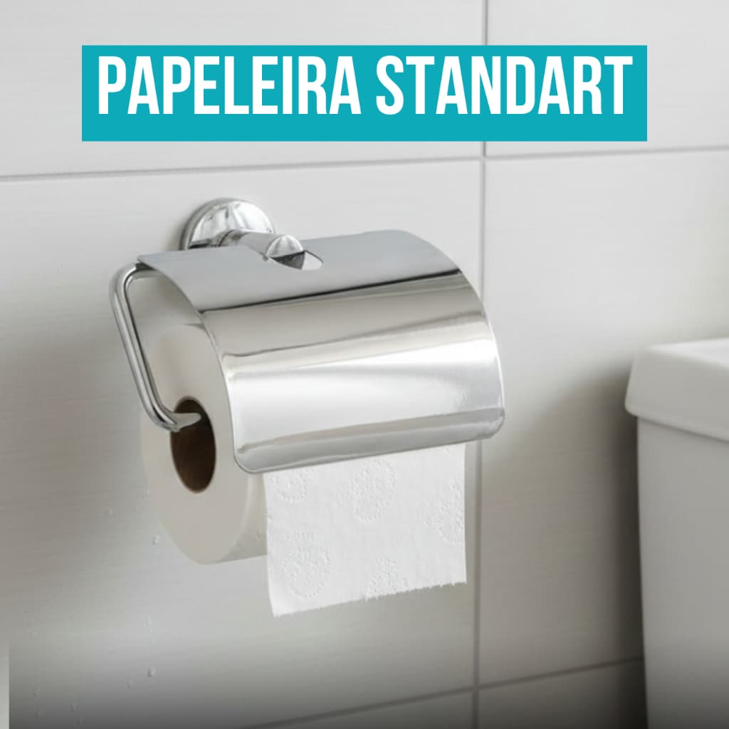 Porta Papel Higiênico Papeleira Aço Inox Cromada Fixação Dupla de Parede Acessório para Banheiro Tampa Inox