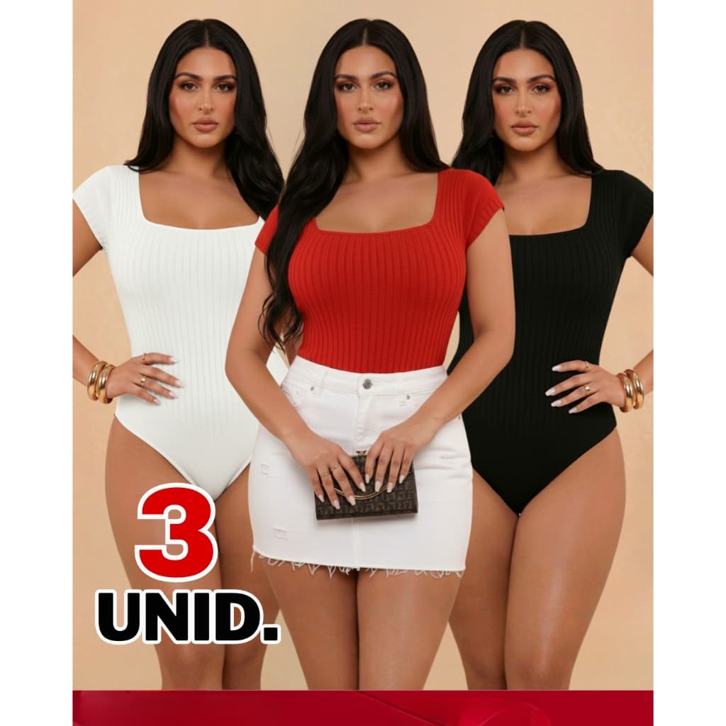 Kit 3 peças Borie Tricot Modal Body Feminino Manga Borboleta Bori Feminino