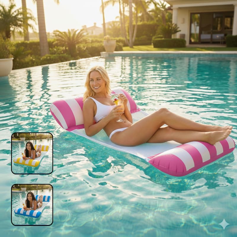 Boia Rede Piscina Cama Flutuante Reclinável Inflável Adulto e Infantil Espreguiçadeira Brozeamento