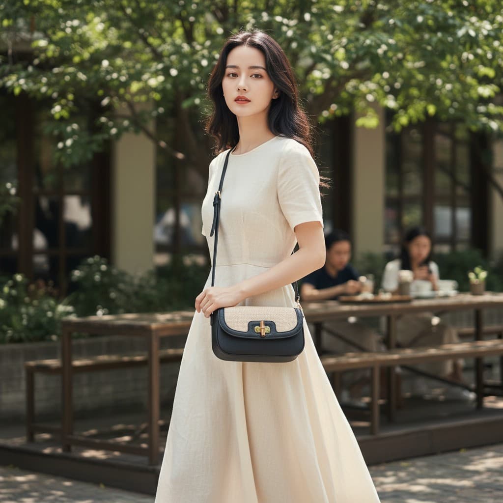 Bolsa Transversal Feminina laytonvivian L0029 Estilo Palha com Alça Ajustável e Fecho Moderno