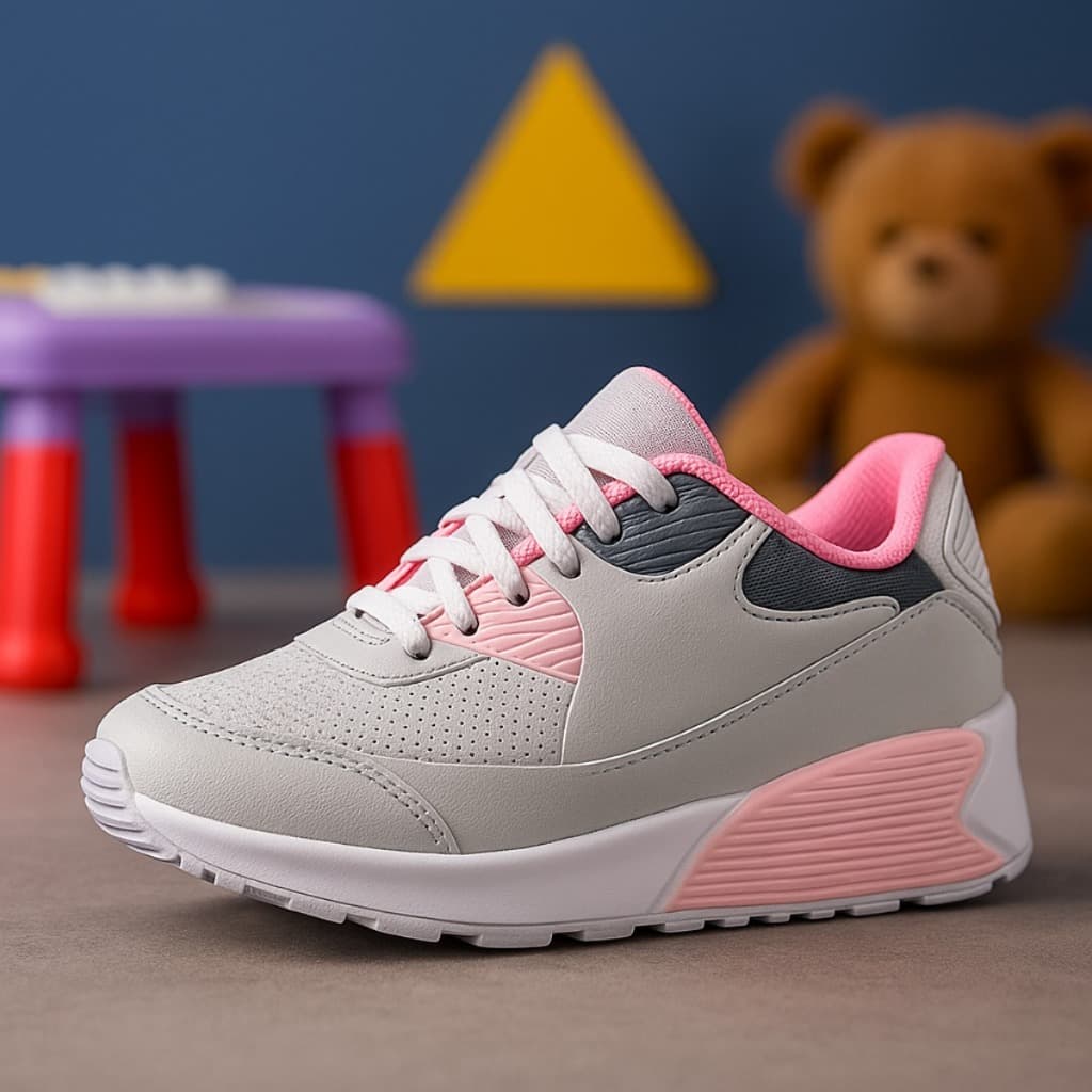Tenis Infantil Cinza Rosa Leve Resistente Conforto Para Brincar